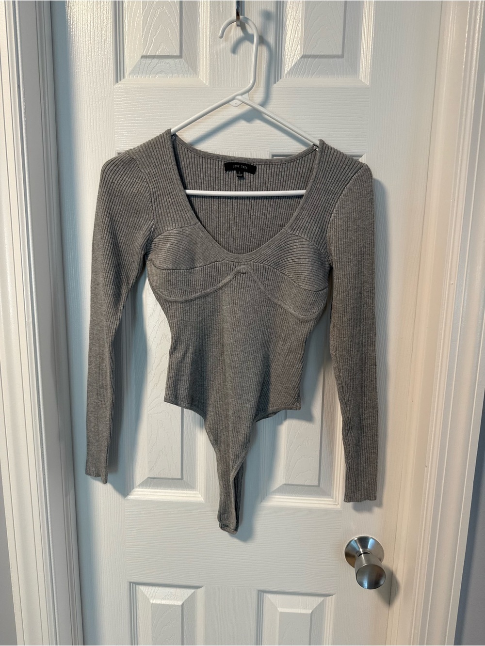 Vanilla Sky Love Tree Gray Ribbed Long-Sleeve Bodysuit
